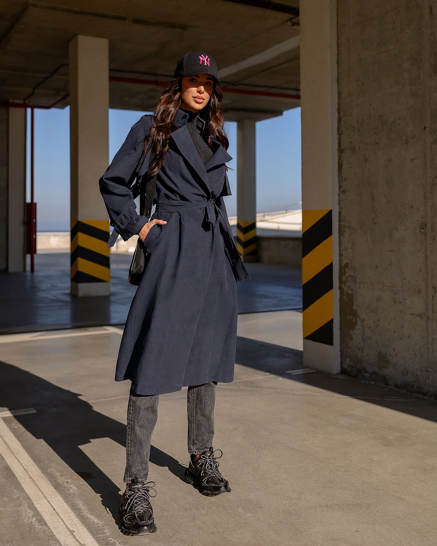 Navy BELTED TRENCH COAT (ARTICLE 202)