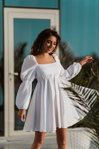 White LINEN OPEN BACK MINI DRESS (ARTICLE 303)