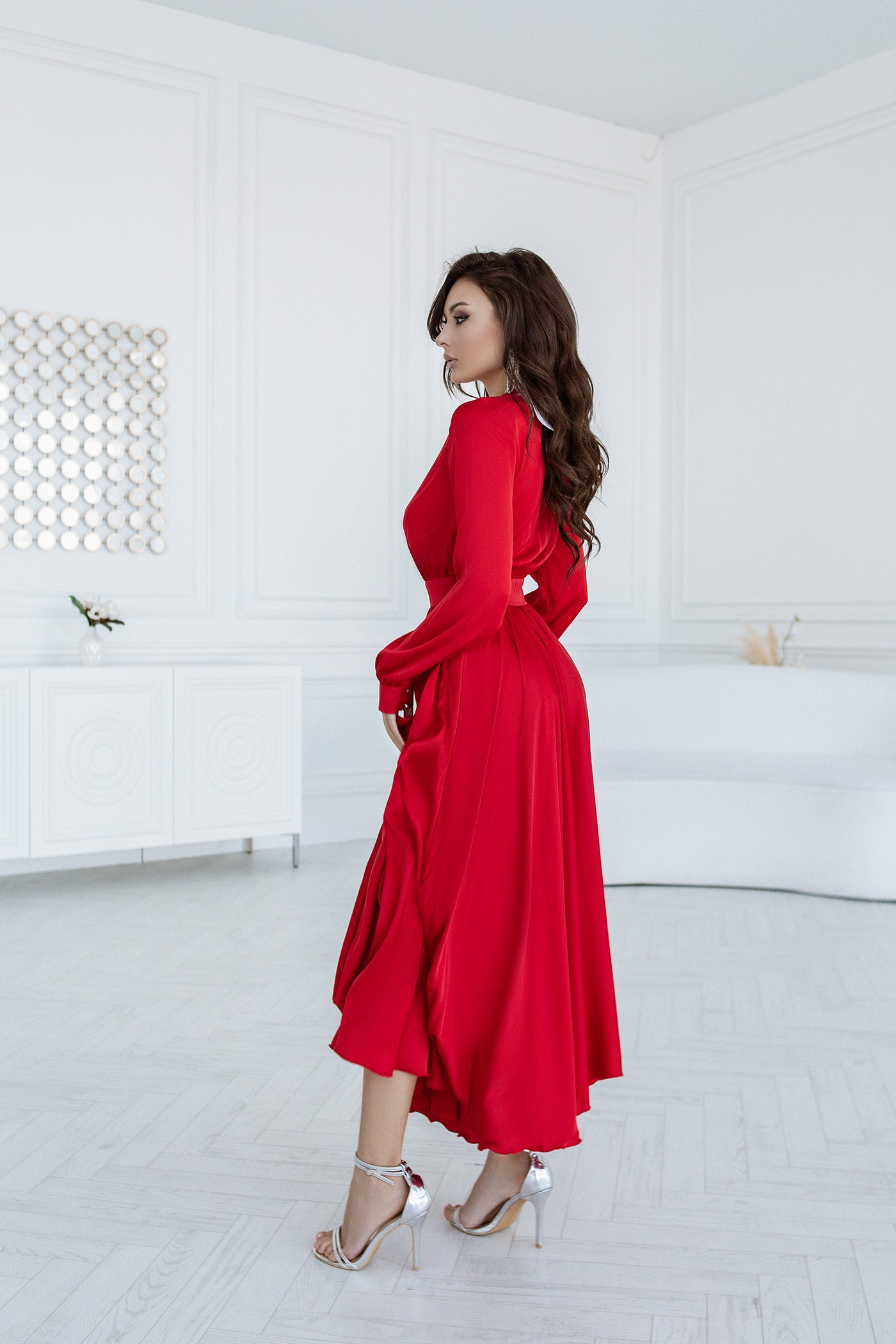 Red MIDI LONG SLEEVE DRESS (ARTICLE C393)