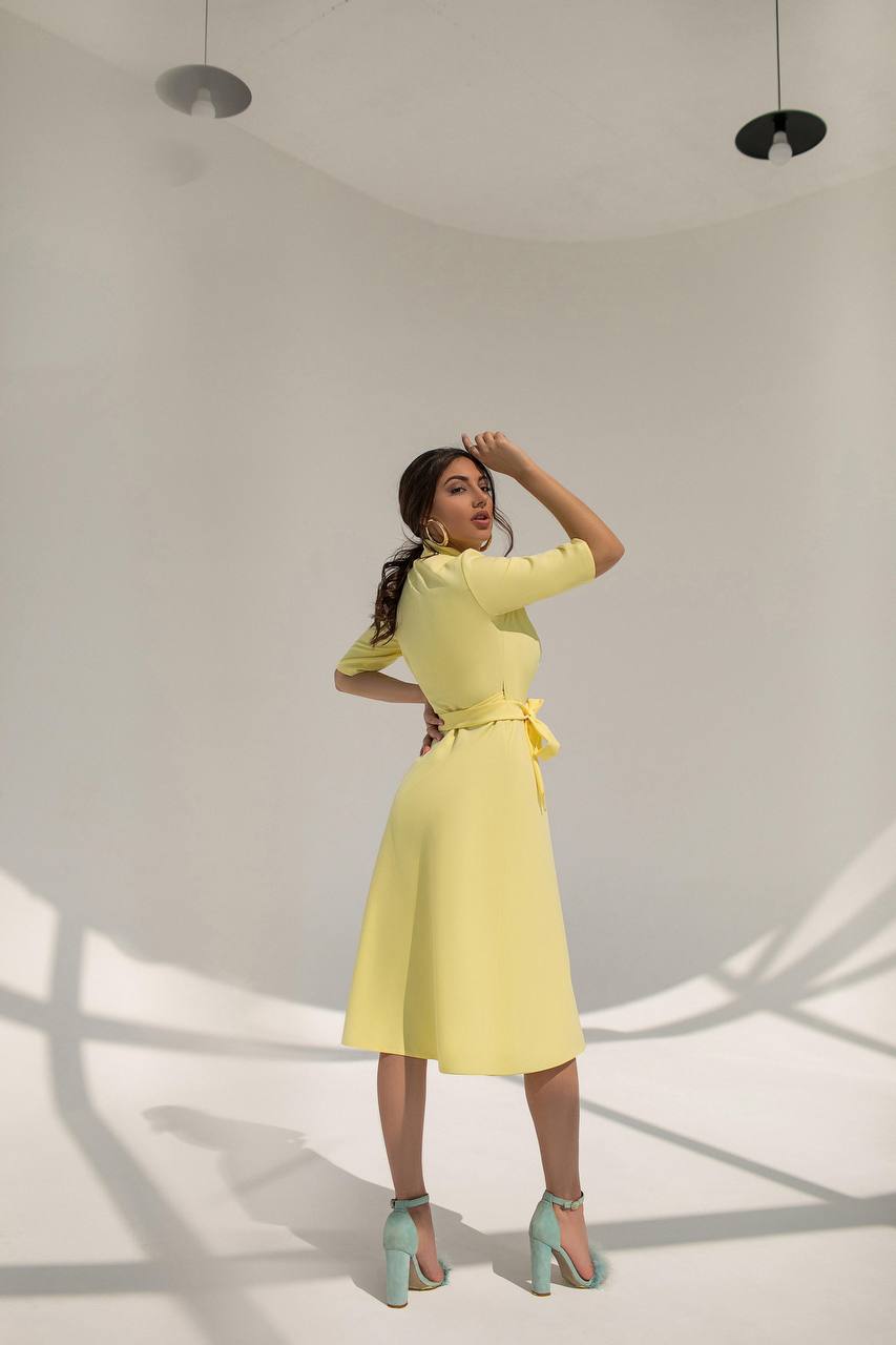 Yellow Wrap Short Sleeve Midi Dress (article 105)