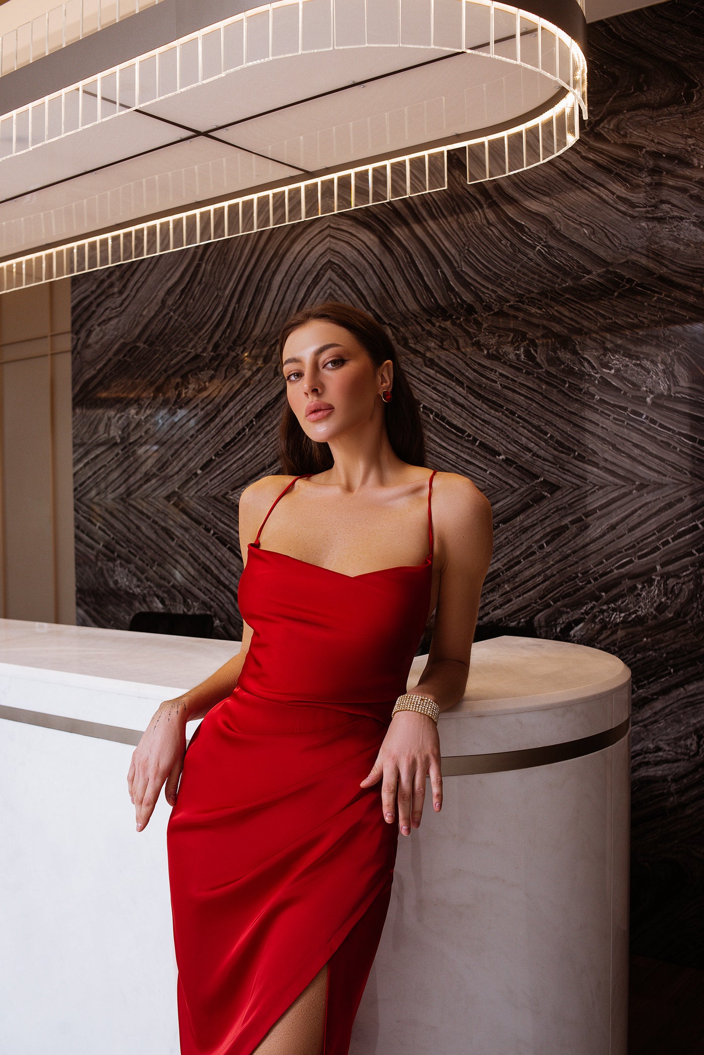 Red SATIN SLIP MIDI DRESS (ARTICLE C402)