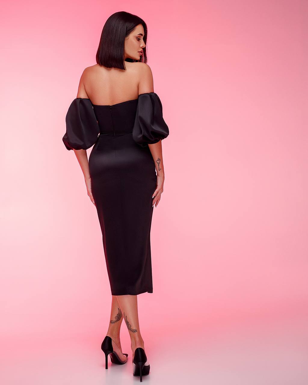 Black PUFF-SLEEVE MIDI DRESS (ARTICLE 289)