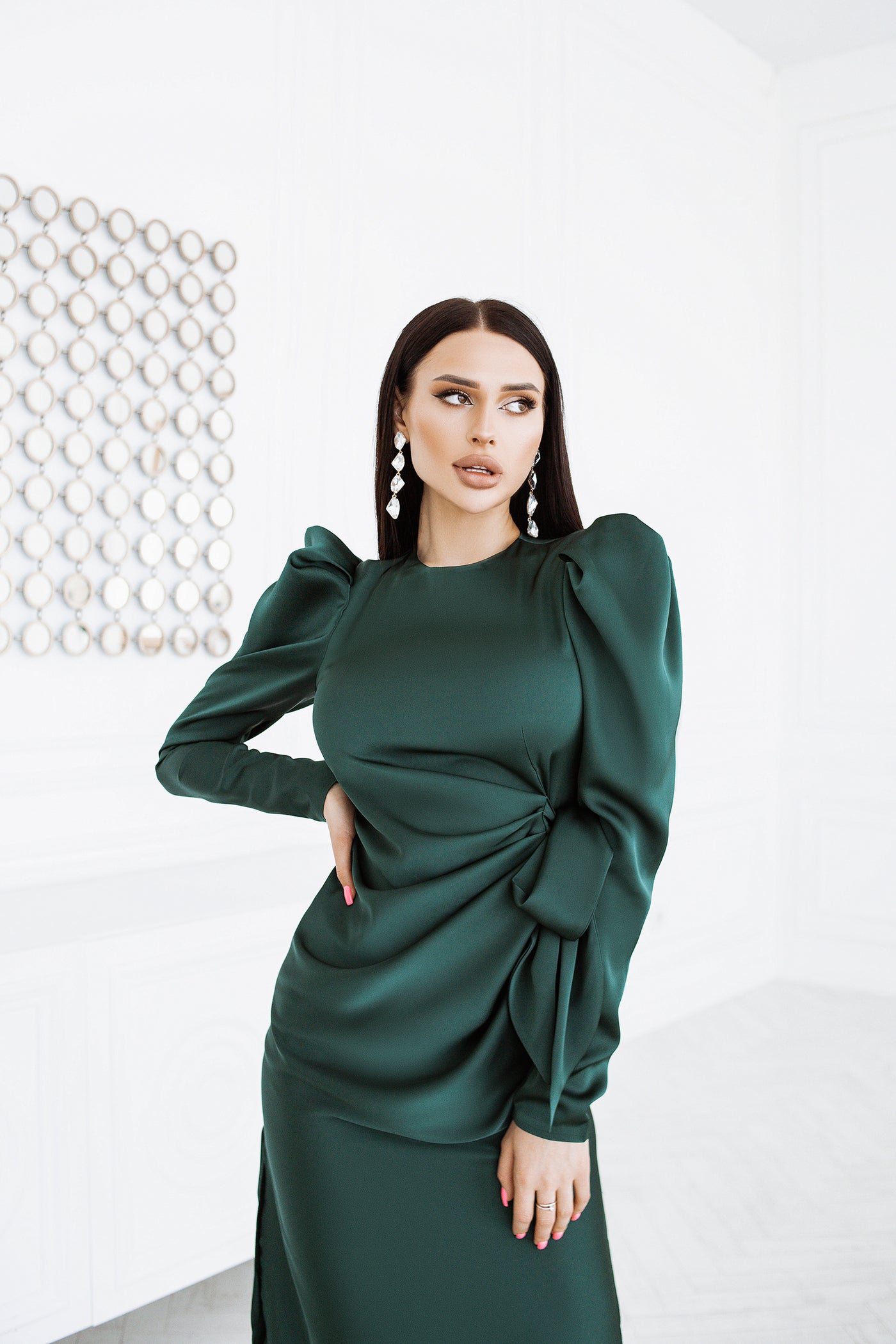 Emerald PUFF SLEEVE WRAP DRESS (ARTICLE C300)