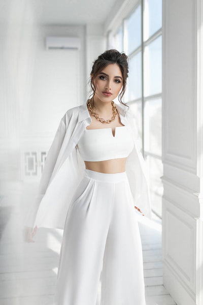 Milky White Shirt & High Waist Pants 2-Piece Set (article 284)