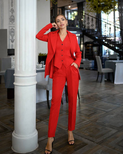 Red OFFICE SLIM-FIT 3-PIECE SUIT (ARTICLE 033)