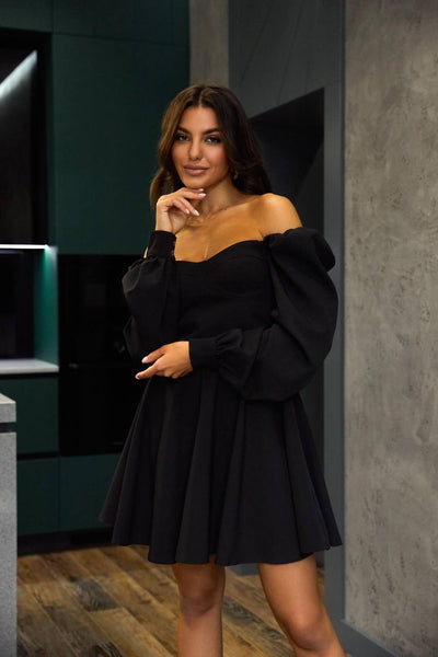 Black BACKLESS PUFF SLEEVE MINI DRESS (ARTICLE 403)