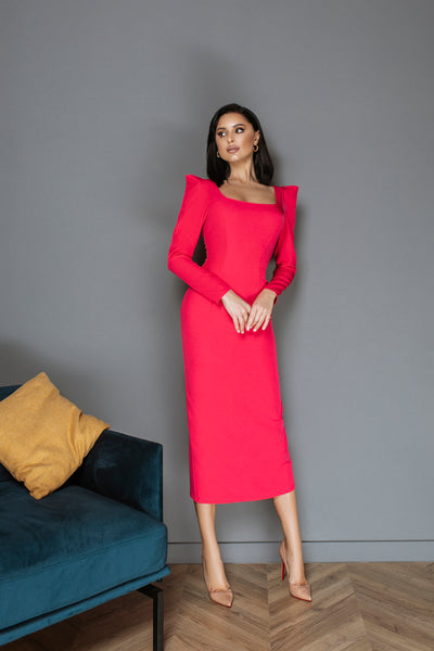 Crimson SQUARE NECKLINE MIDI DRESS (ARTICLE C362)