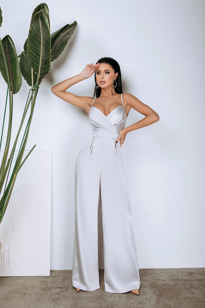 Grey SATIN WIDE-LEG JUMPSUIT (ARTICLE C314)