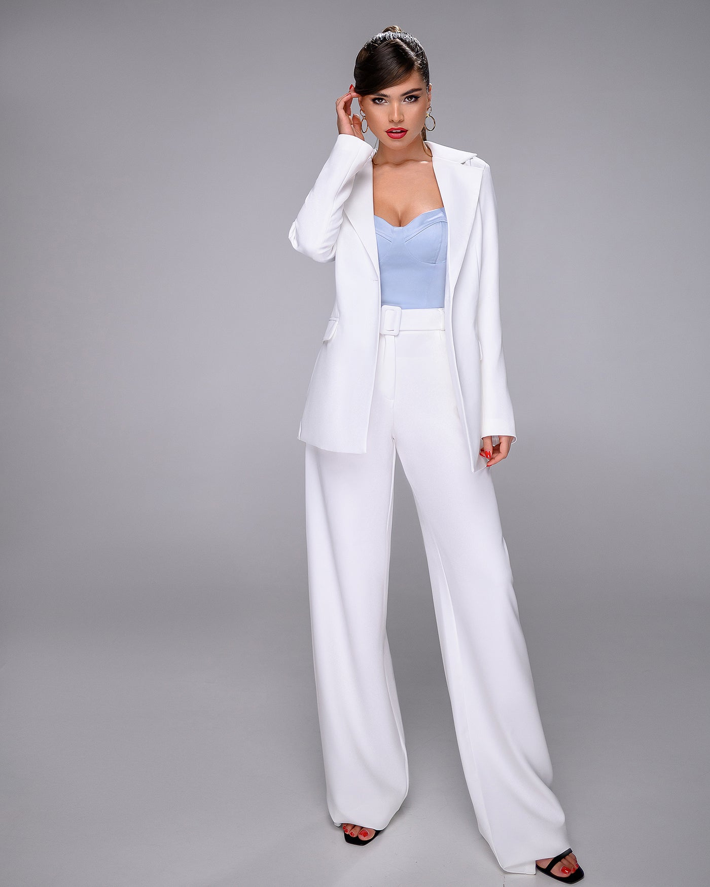 White Belted Wide-Leg Suit 2-Piece (article 030)