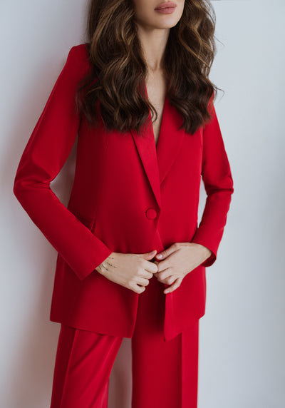 Red single-breasted wide-leg suit 2-piece (article C347)