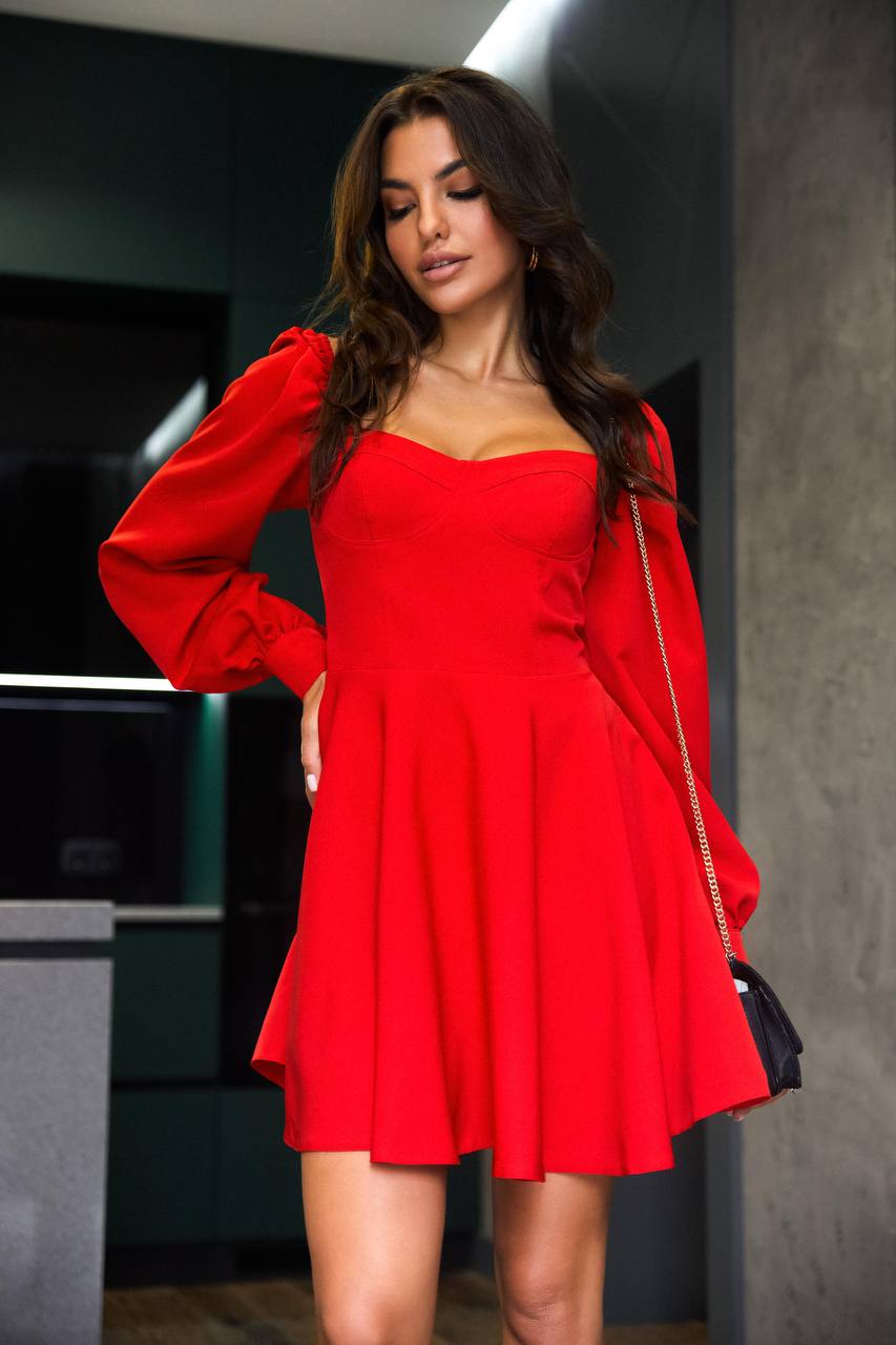 Red Backless Puff Sleeve Mini Dress (article 403)