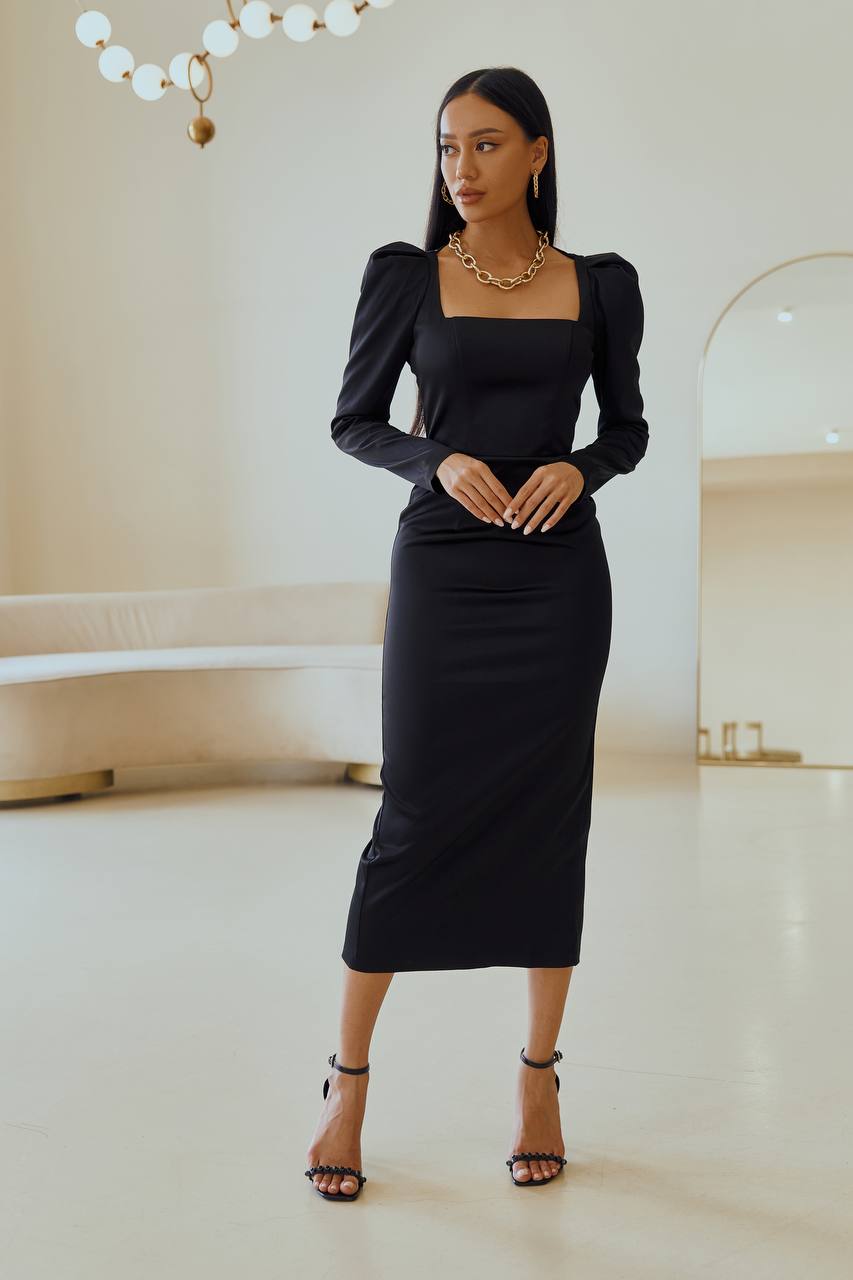 Black SQUARE NECK BACKLESS MIDI DRESS (ARTICLE 324)