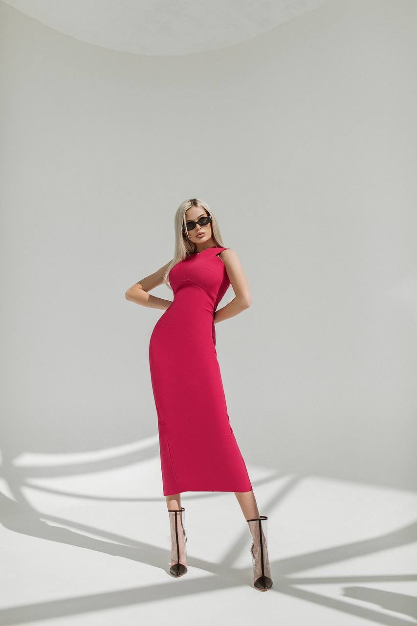 Crimson Sleeveless Midi Dress (article C330)