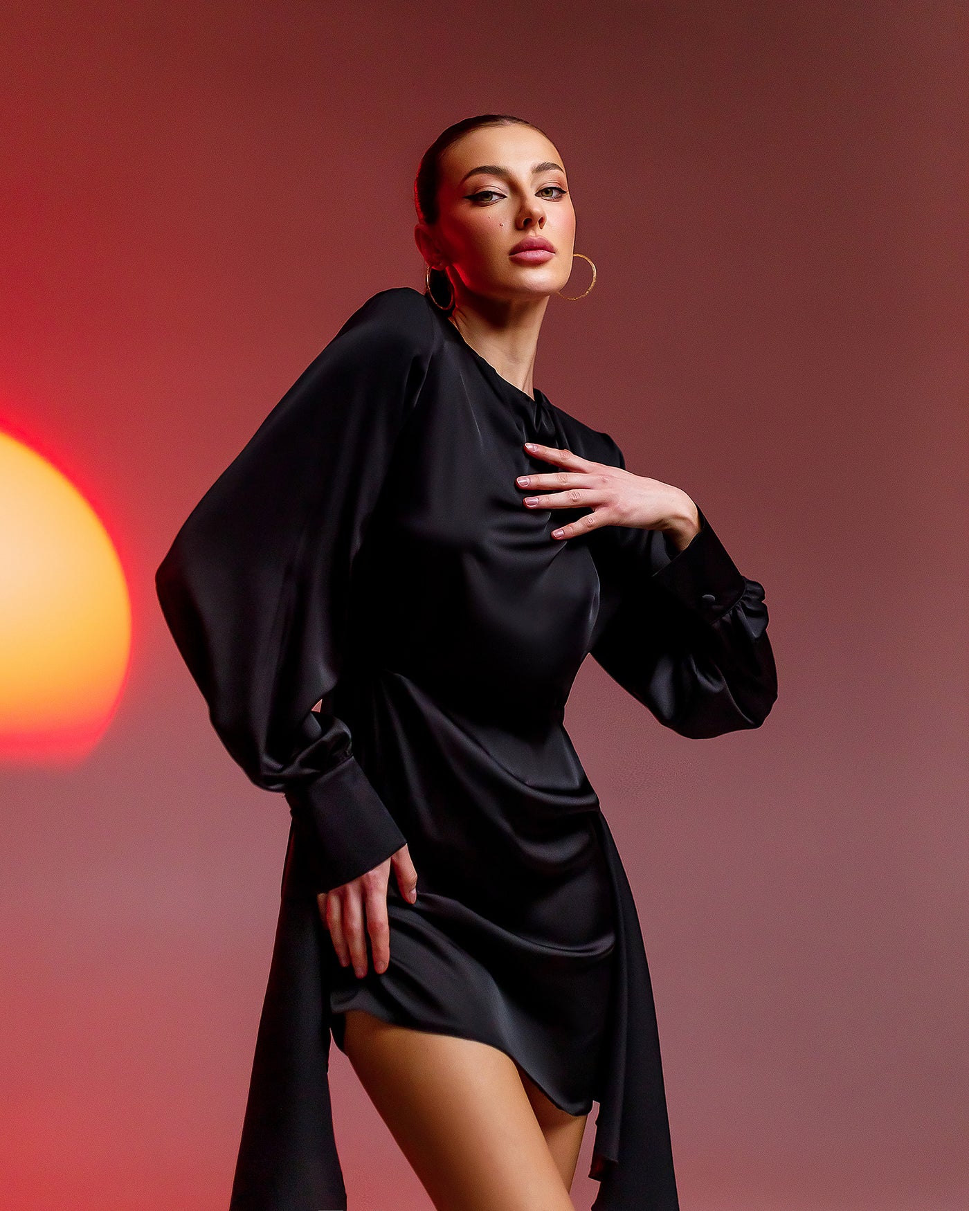 Black SILK PUFF SLEEVE MINI DRESS (ARTICLE 325)