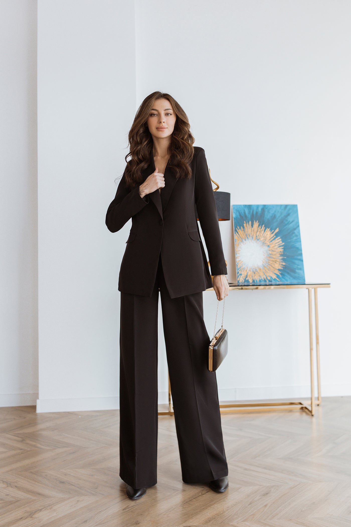 Black SINGLE-BREASTED WIDE-LEG SUIT 2-PIECE (ARTICLE C347)