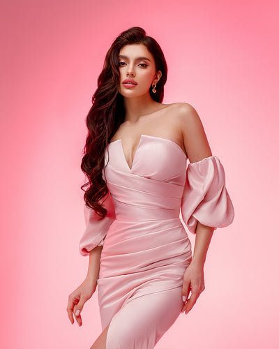 Dusty Pink Puff-Sleeve Midi Dress (article 289)