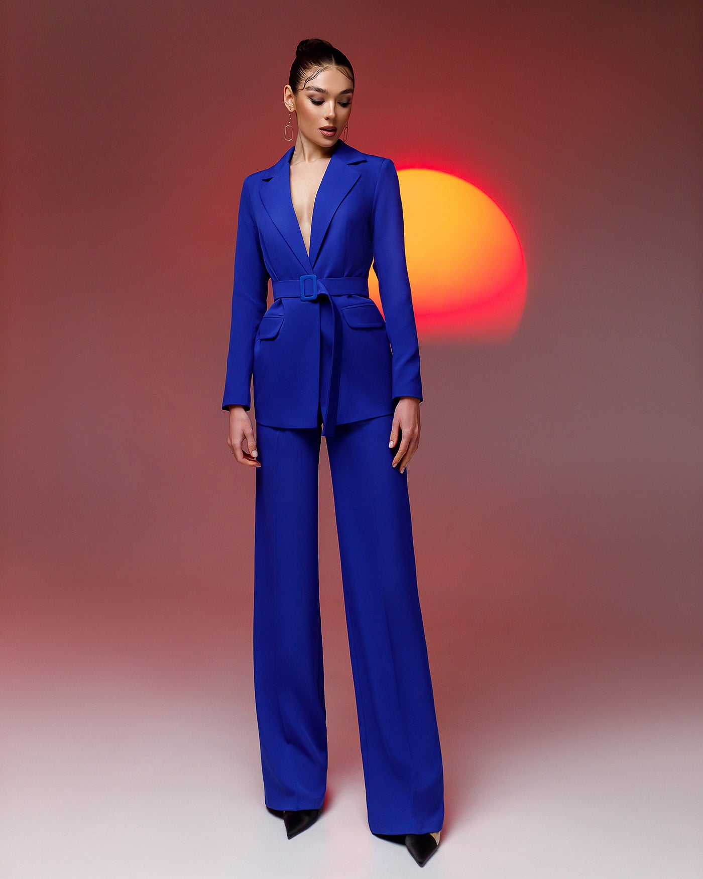 Blue Belted Wide-Leg Suit 2-Piece (article 030)