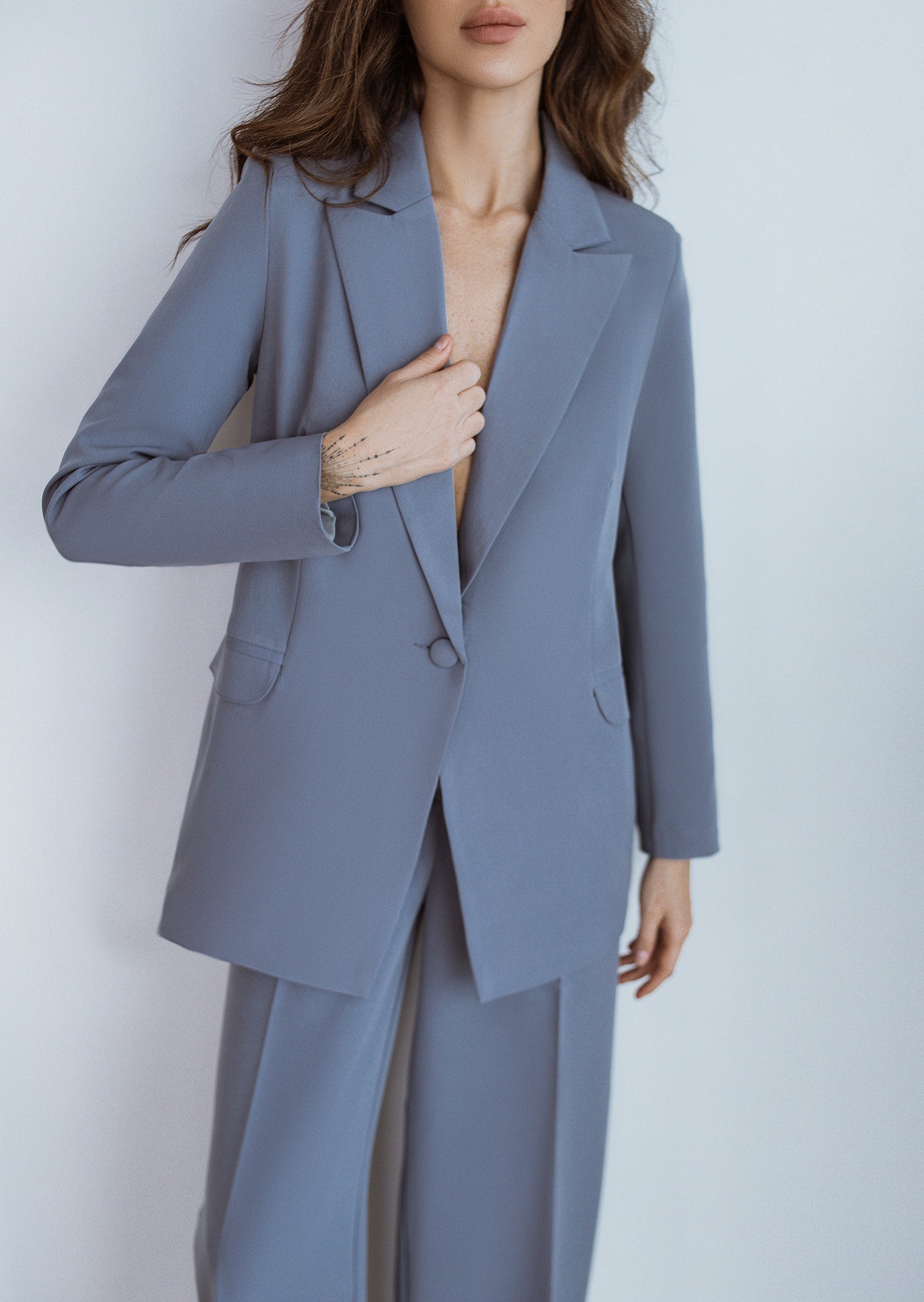 Grey SINGLE-BREASTED WIDE-LEG SUIT 2-PIECE (ARTICLE C347)