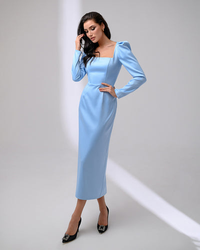 Sky-blue SQUARE NECK BACKLESS MIDI DRESS (ARTICLE 324)