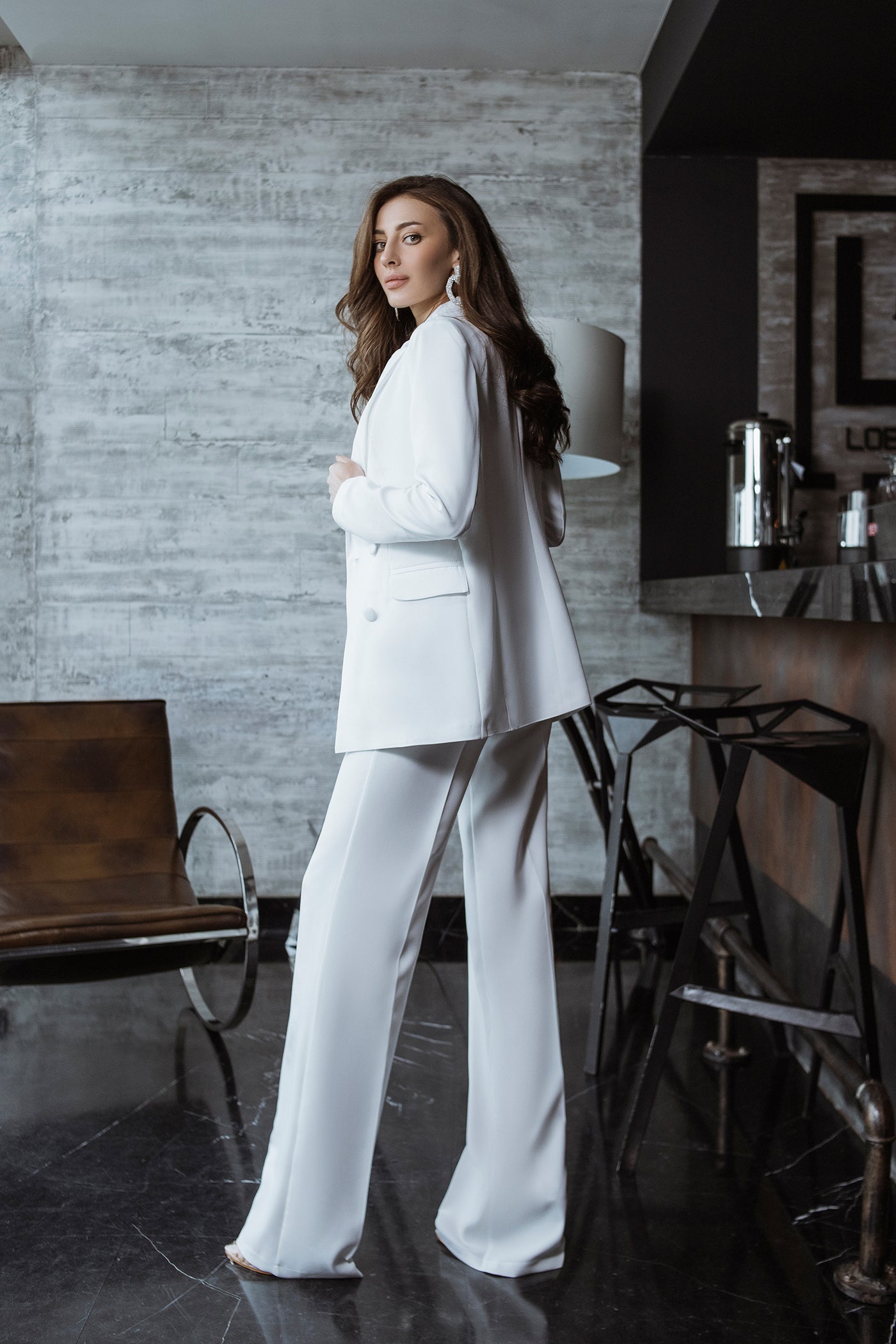 White BELTED DOUBLE BREASTED SUIT 2-PIECE (ARTICLE C273)