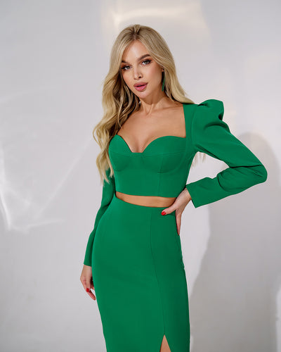 Green SWEETHEART TOP & MIDI SKIRT 2-PIECE SET (ARTICLE 328)