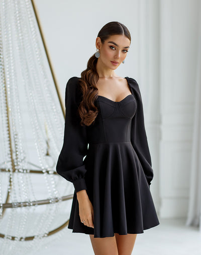 Black BACKLESS PUFF SLEEVE MINI DRESS (ARTICLE 403)