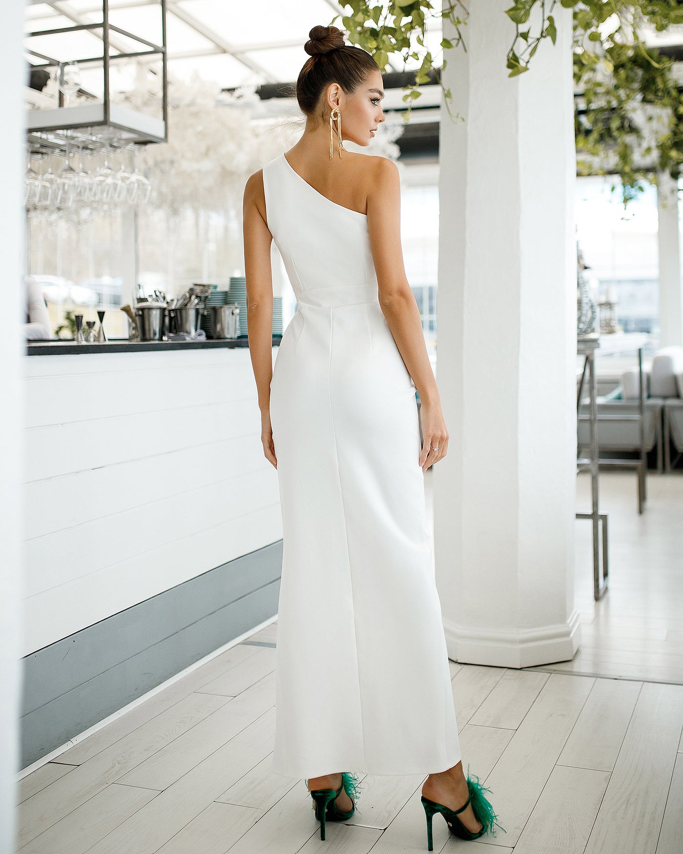 White ONE-SHOULDER CUT-OUT MAXI DRESS (ARTICLE 366)