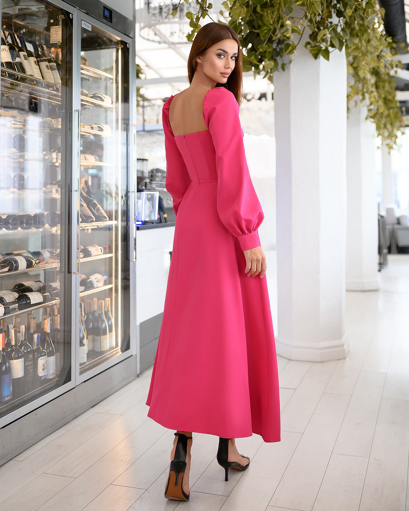 Crimson PUFF-SLEEVE MIDI DRESS (ARTICLE 401)