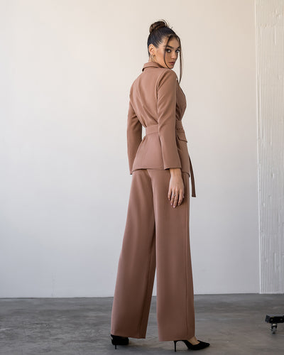 Camel Belted Wide-Leg Suit 2-Piece (article 030)