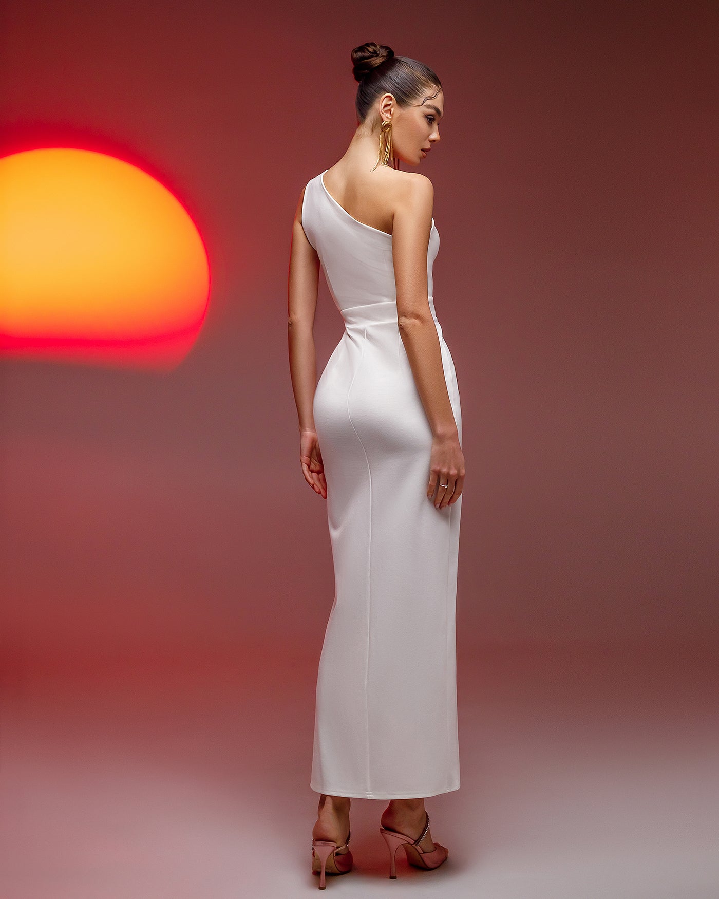 White ONE-SHOULDER CUT-OUT MAXI DRESS (ARTICLE 366)