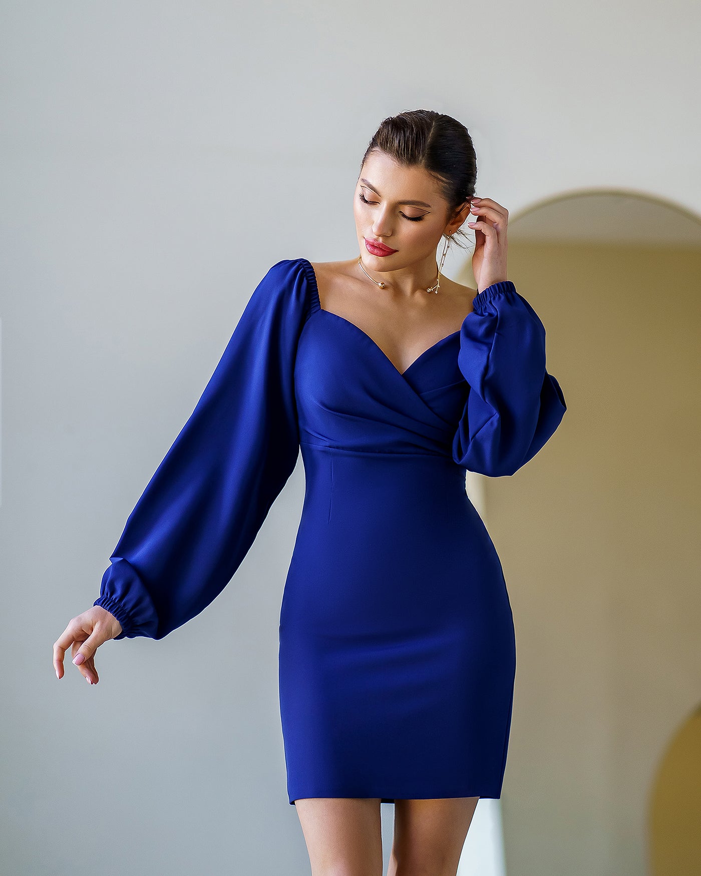 Blue PUFF-SLEEVE MINI DRESS (ARTICLE 257)