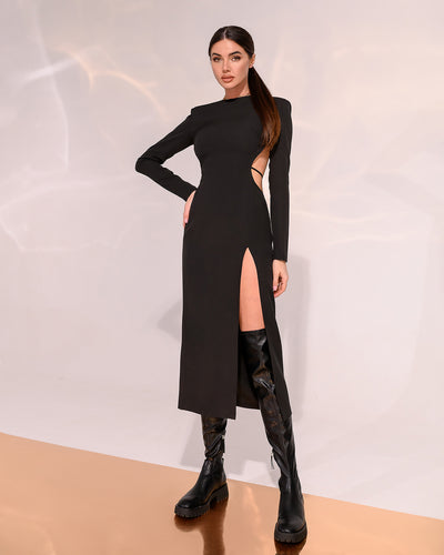 Black BACKLESS LONG SLEEVE MIDI DRESS (ARTICLE 327)