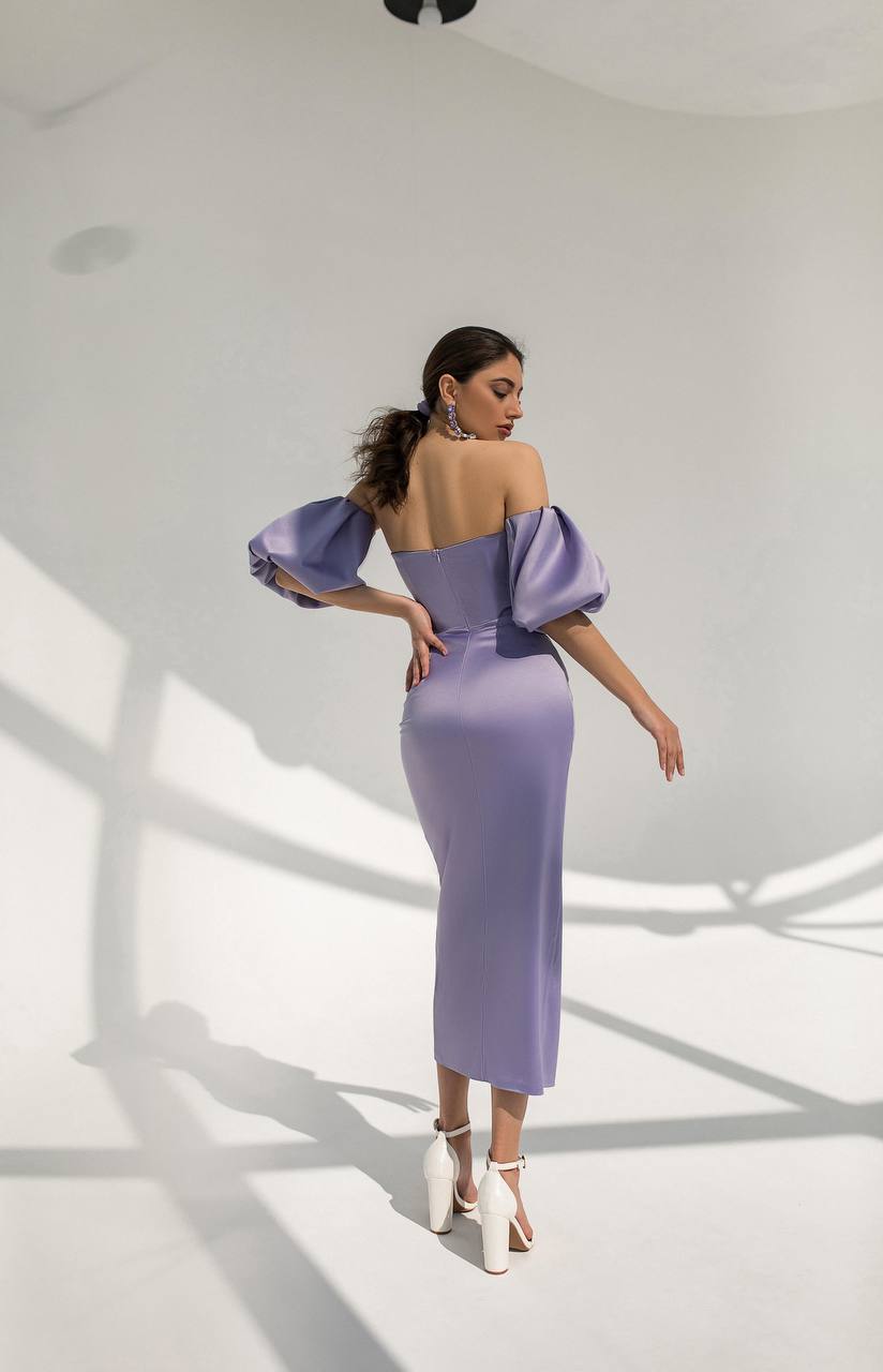 Lavender Puff-Sleeve Midi Dress (article 289)