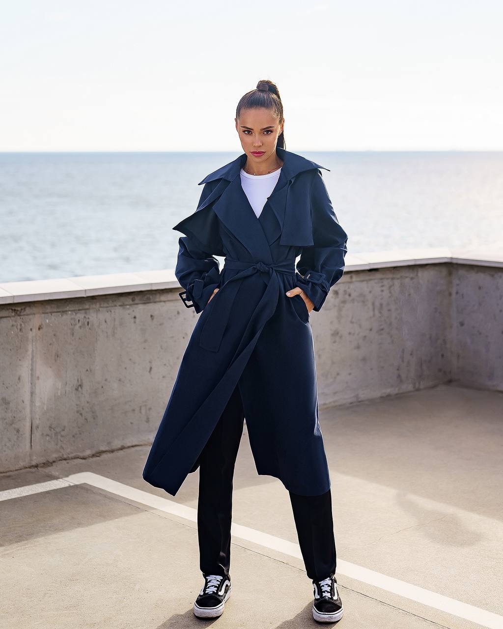 Navy BELTED TRENCH COAT (ARTICLE 202)