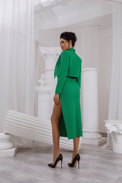 Green CROP JACKET SKIRT SUIT 2-PIECE SUIT (ARTICLE C385)