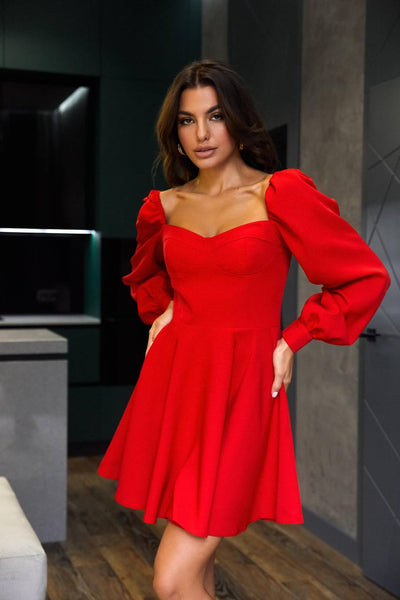 Red Backless Puff Sleeve Mini Dress (article 403)