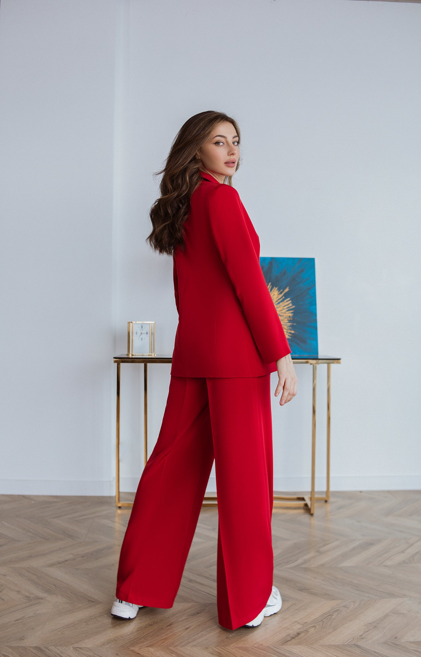 Red single-breasted wide-leg suit 2-piece (article C347)