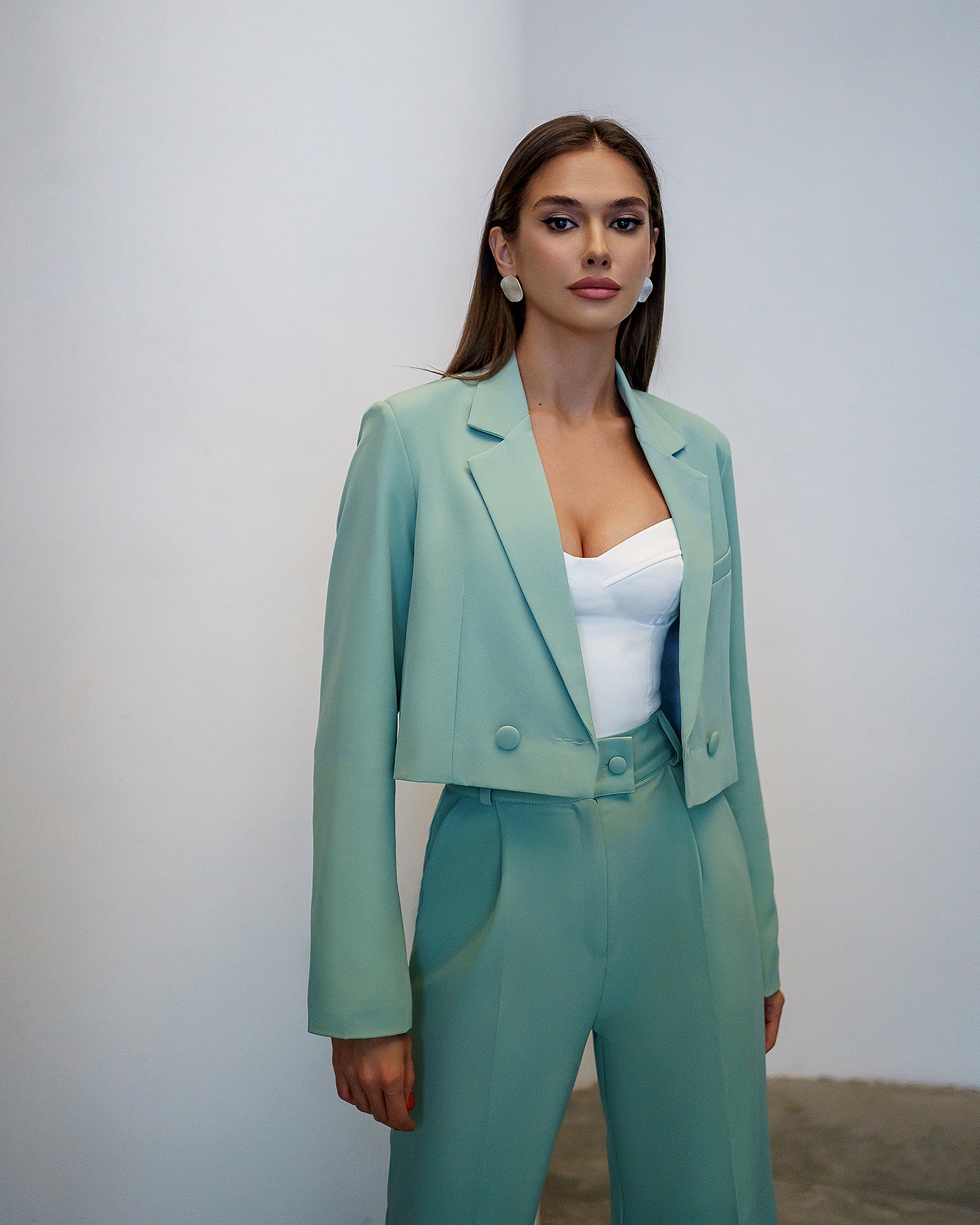 Olive CROP JACKET SUIT 2-PIECE (ARTICLE 334)