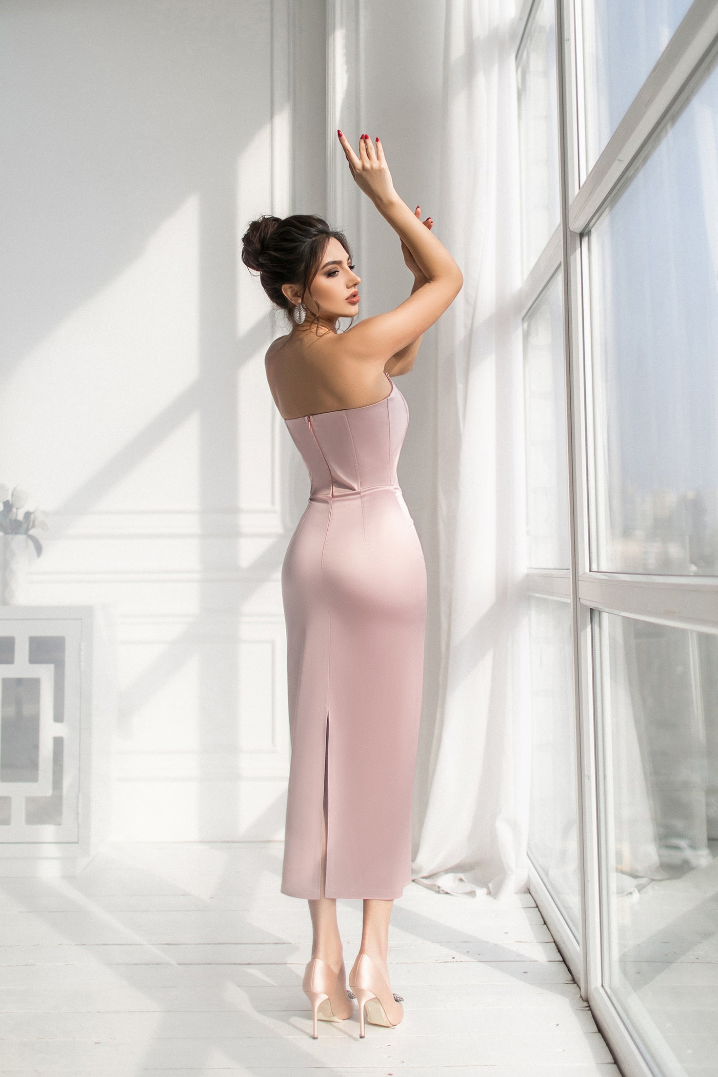 Pink Satin Corseted Sleeveless Dress (article 281)