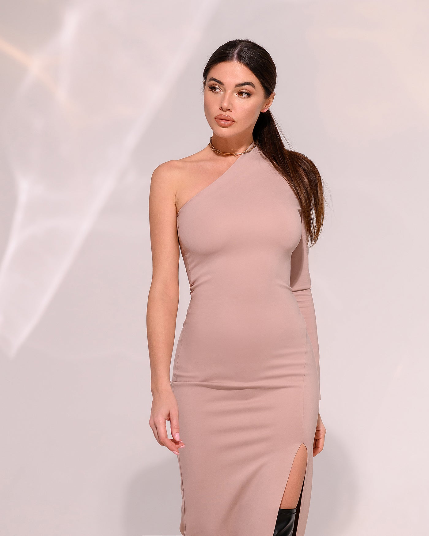 Beige One-Shoulder Maxi Dress (article 262)