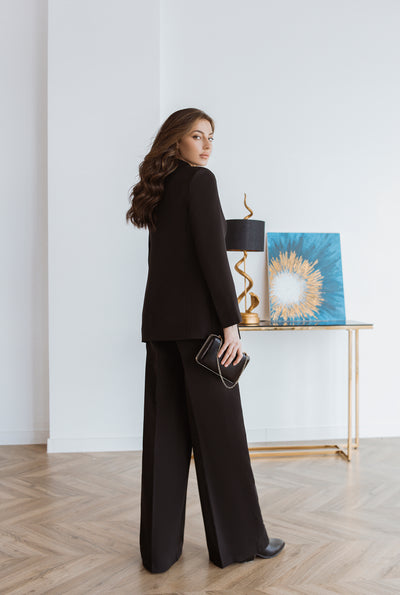 Black SINGLE-BREASTED WIDE-LEG SUIT 2-PIECE (ARTICLE C347)