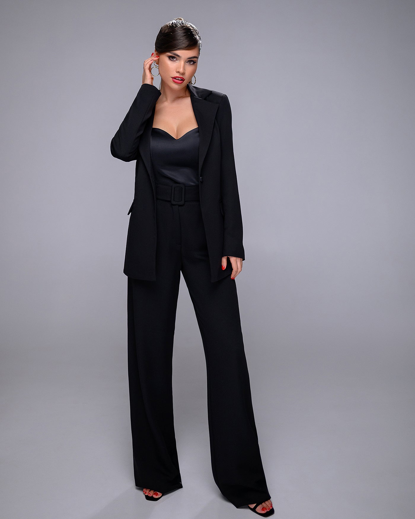 Black BELTED WIDE-LEG SUIT 2-PIECE (ARTICLE 030)