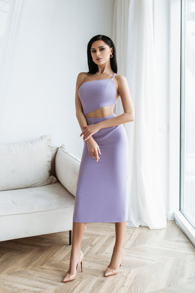 Lavender Strappy Cut-Out Midi Dress (article C364)