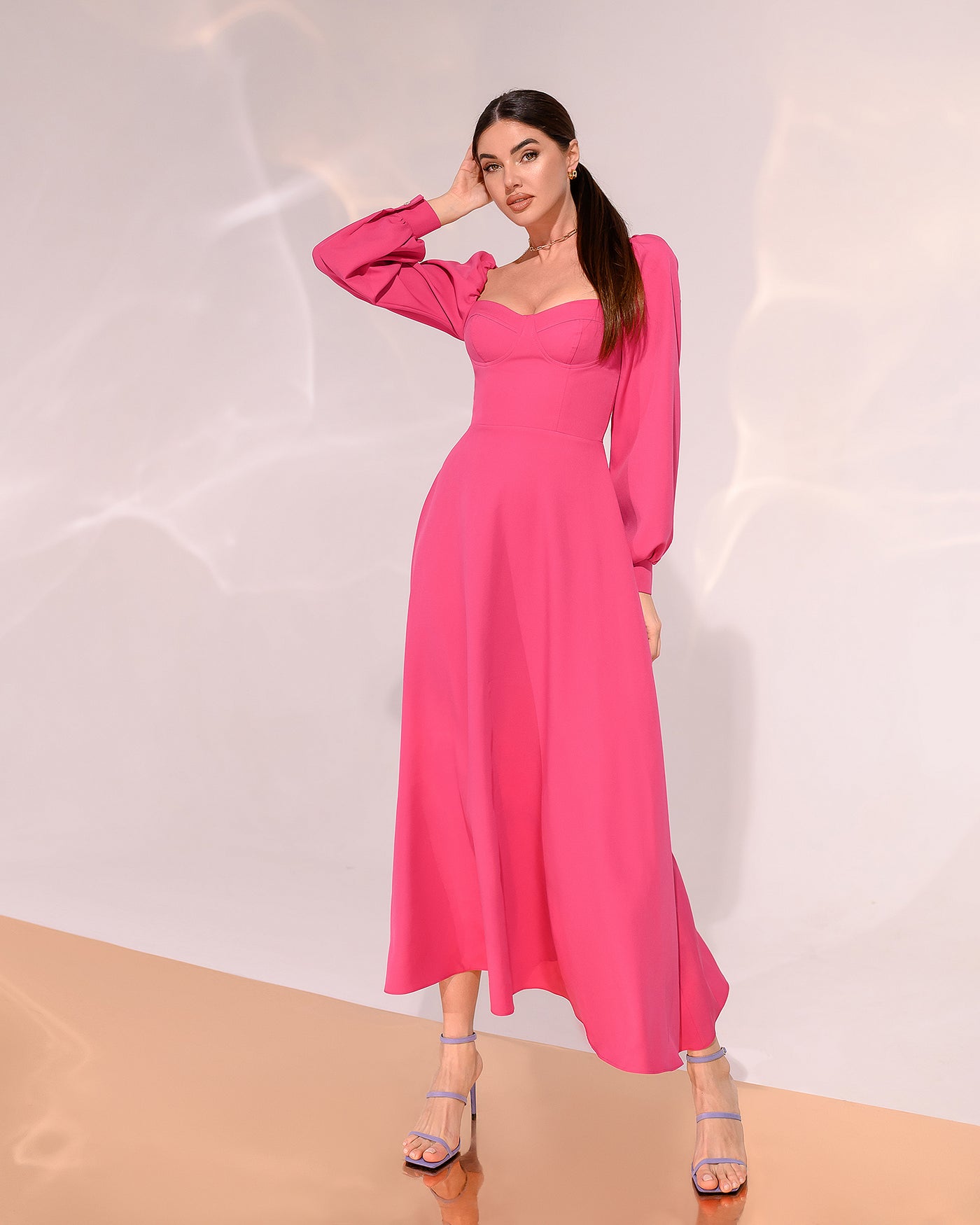 Crimson PUFF-SLEEVE MIDI DRESS (ARTICLE 401)