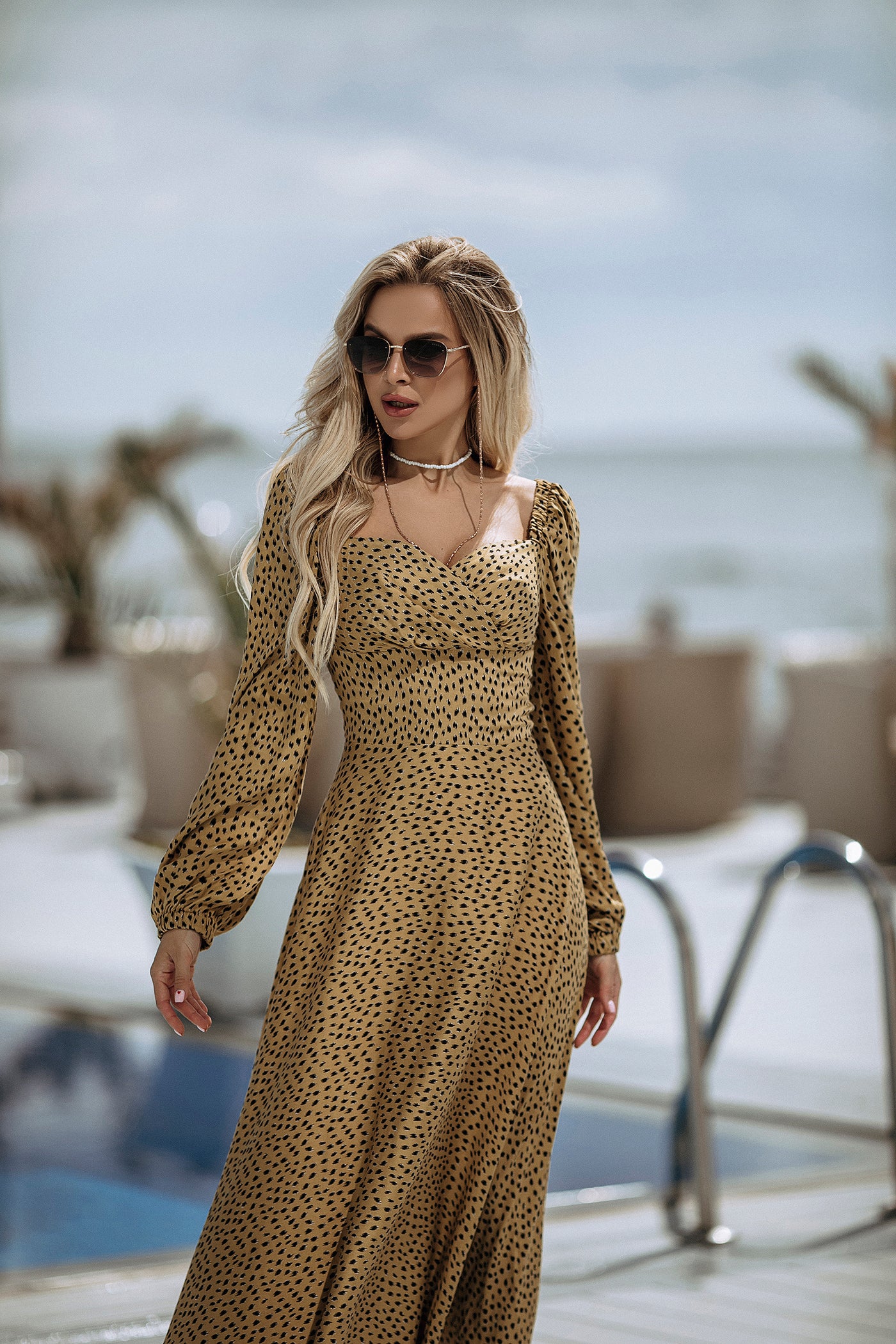 Gold PUFF SLEEVE MIDI DRESS (ARTICLE C329)