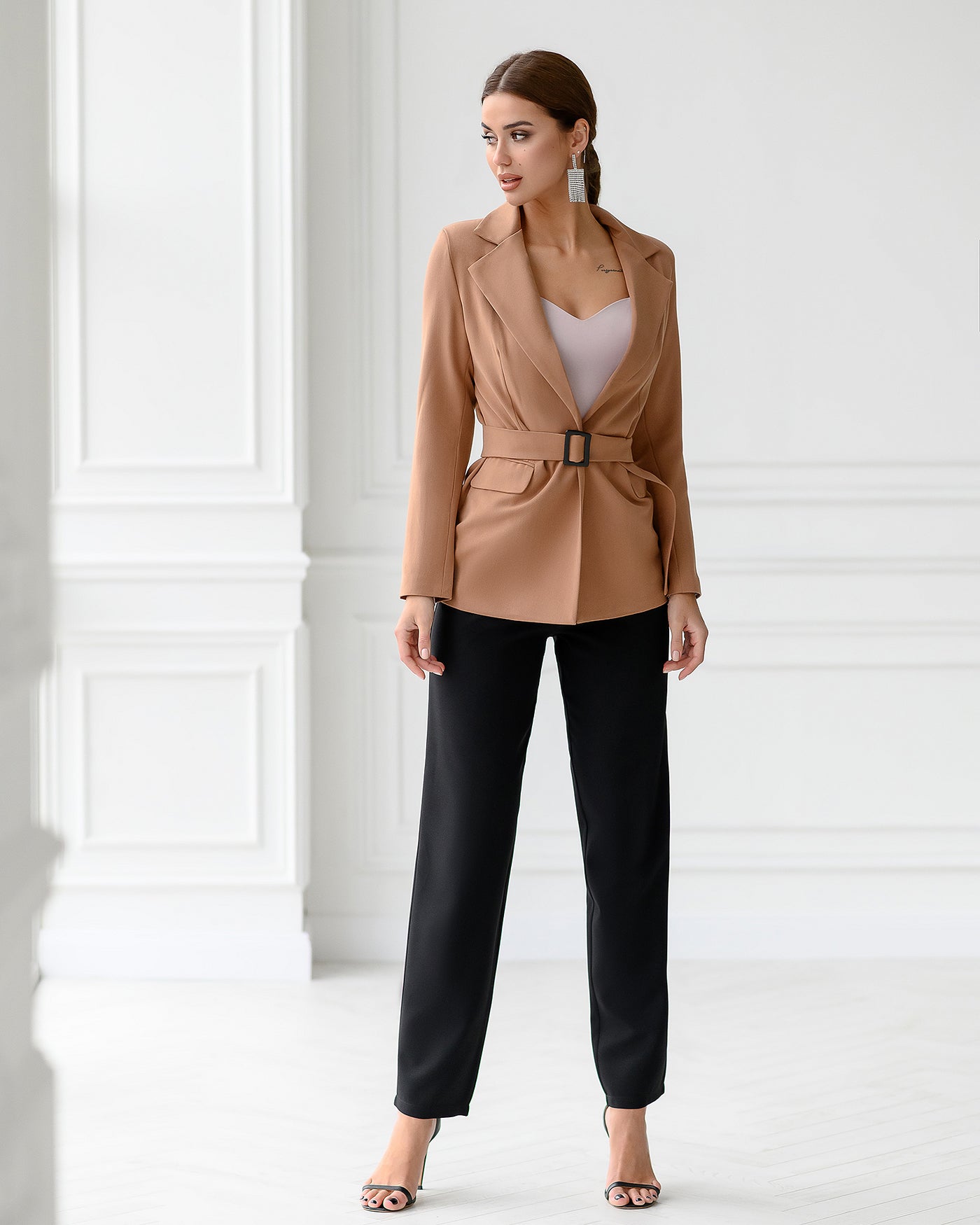 Camel BELTED SLIM-FIT BLAZER (ARTICLE 029)