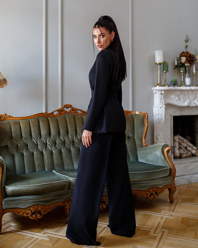 Black BELTED WIDE-LEG SUIT 2-PIECE (ARTICLE 030)