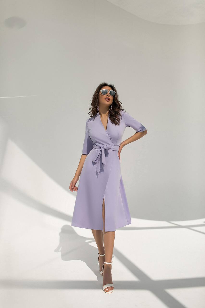 Lavender Wrap Short Sleeve Midi Dress (article 105)