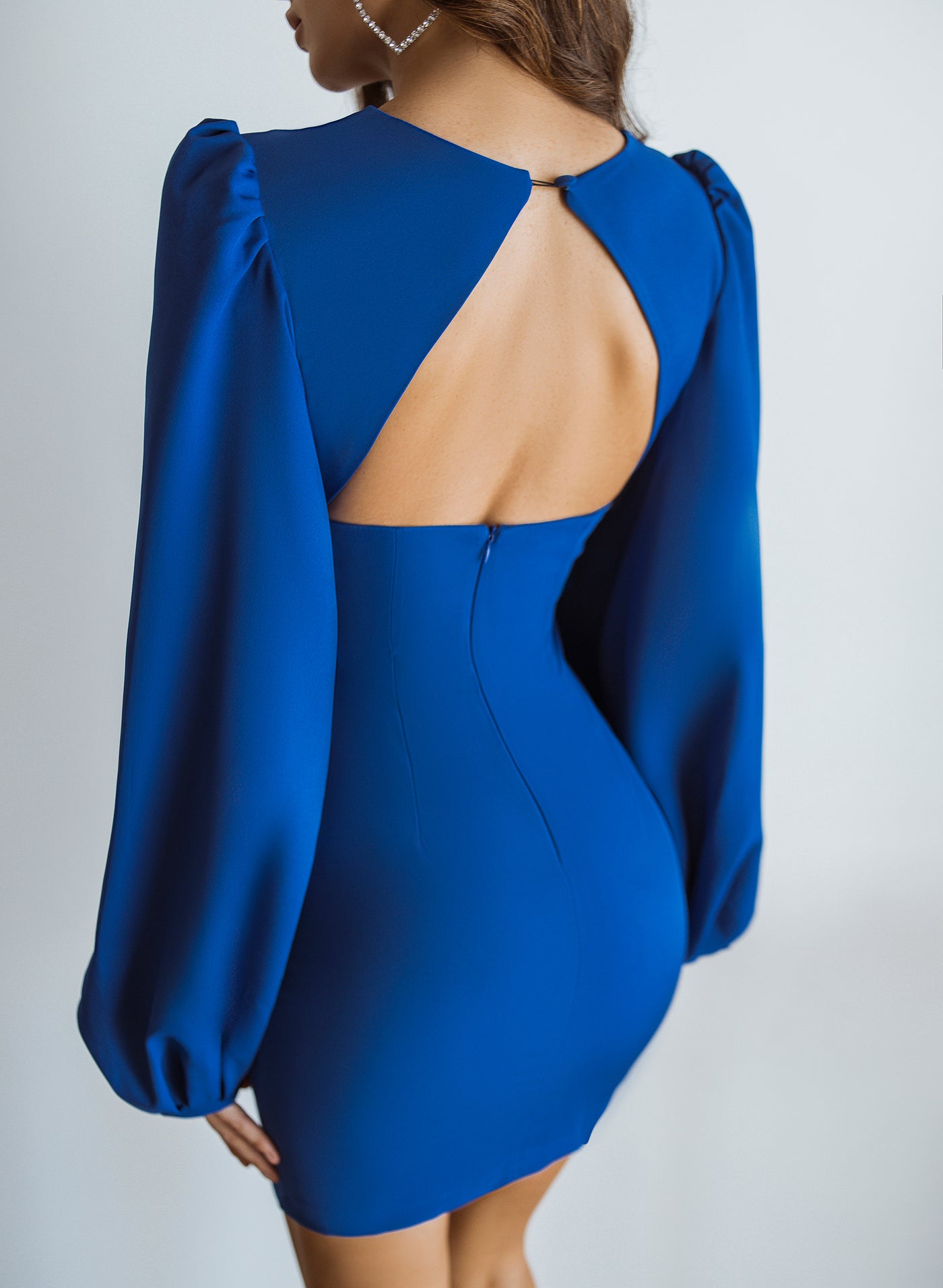 Blue BACKLESS PUFF SLEEVE MINI DRESS (ARTICLE C350)