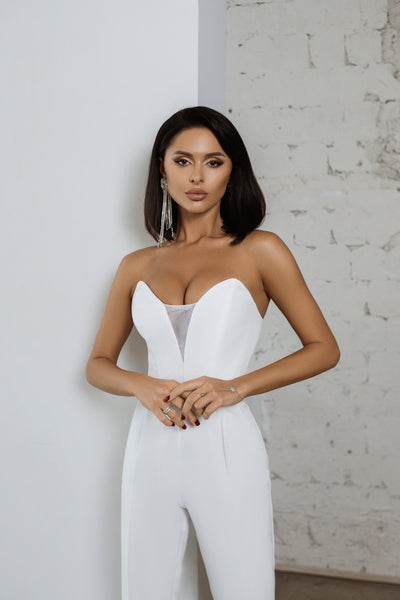 White V-NECK SLEEVELESS JUMPSUIT (ARTICLE C337)